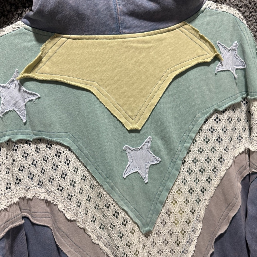 Oli and Hali Washed Star Top / Jacket Hoodie Patchwork NWOT Oversized Boho L - Picture 5 of 8